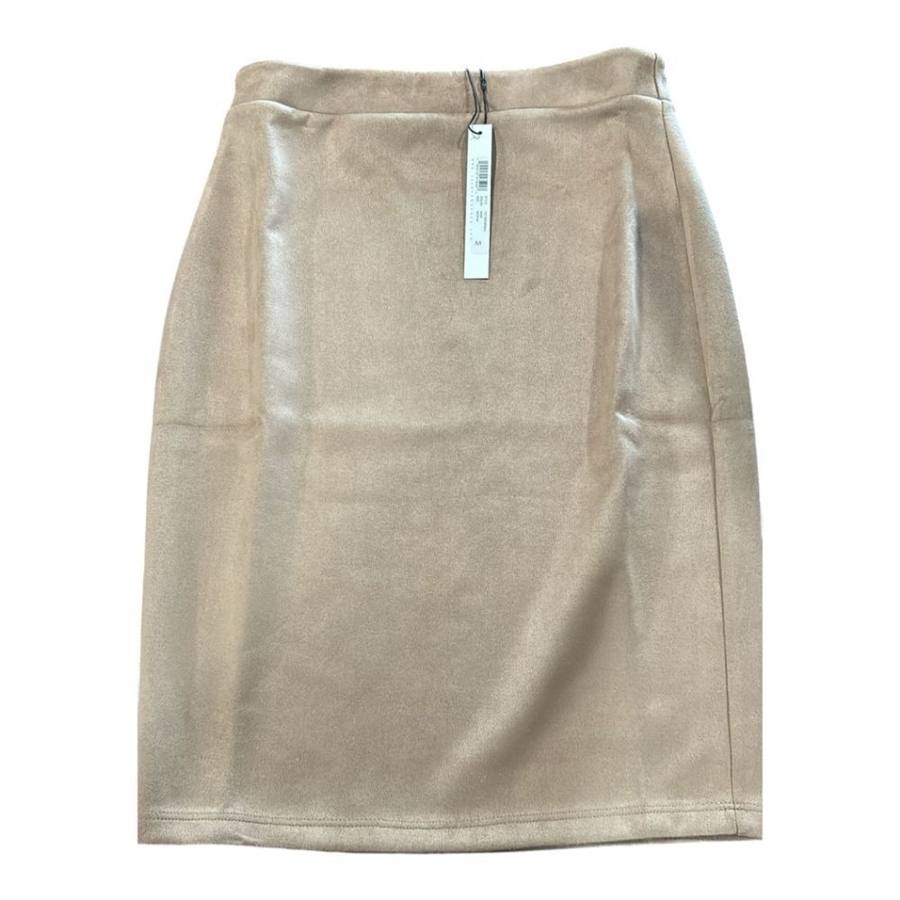 Susana Monaco -1908 NWT Sand Beige Faux Suede Pull‎ On Above Knee Pencil Skirt M